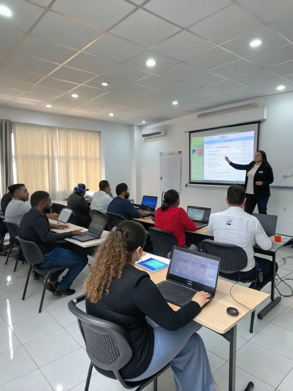 A group of professionals participating in a training workshop with a trainer facilitating, representing Gedit Ltd's Corporate Training programs.